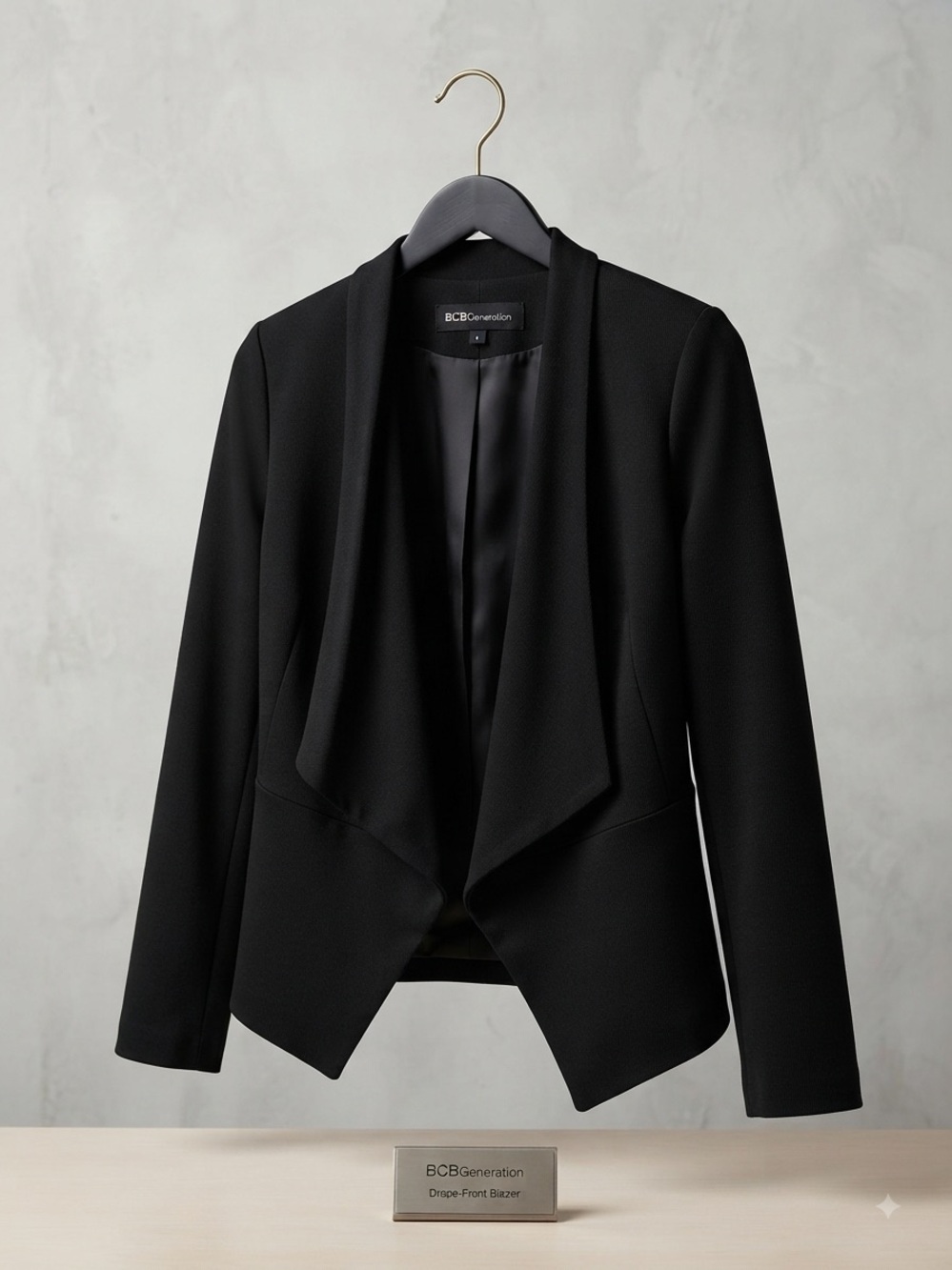 BCBGeneration Black Open-Front Draped Blazer